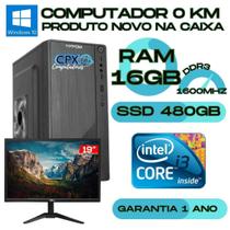 Computador i3, 16GB, SSD 480GB, Monitor 19' VXPro, Windows 10 Pro Trial.