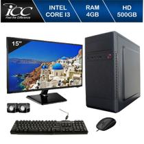 Computador ICC Intel Core I3 3.20 ghz 4GB HD 500GB Kit Multimídia HDMI FULLHD Monitor LED Windows 10