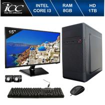 Computador ICC Intel Core I3 3.20 ghz 8GB HD 1TB Kit Multimídia HDMI FULLHD Monitor LED Windows 10