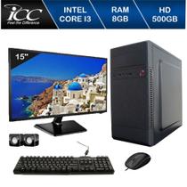 Computador ICC Intel Core I3 3.20 ghz 8GB HD 500GB Kit Multimídia HDMI FULLHD Monitor LED