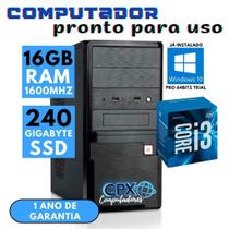 Computador Intel Core i3 4150, 16GB RAM, SSD 240GB, Windows 10 Pro trial.