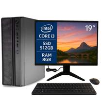 Computador MultiPc Slim Intel i3 6ª Geração Ram 8GB SSD 512GB Windows 11 Pro Completo Com Monitor 19" e Kit Office