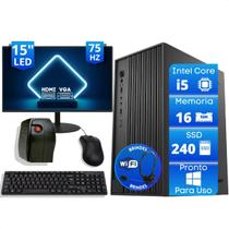 Computador Office Completo Intel Core I5 16Gb SSD 120Gb Monitor 15 Estabilizador e Fone Headset