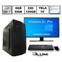 Computador PC Completo + Monitor 18.5" Intel Core i3 4GB SSD 120GB Windows 10 + Teclado e Mouse - Lumitec