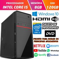Computador Pc Cpu Intel Core i5 Com Hdmi Dvd 8GB SSD 120GB Windows 10 Wifi Desktop