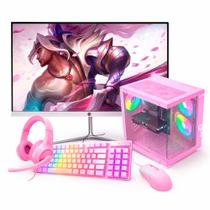 Computador PC Gamer 7 5700G 16gb Ram Nvme 512gb RTX 2060 / Monitor 23" Branco / Gabinete e Combo Rosa