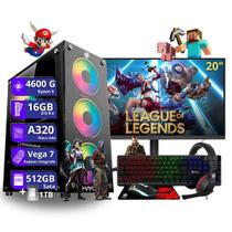 Computador PC Gamer Completo AMD Ryzen 5 4600g Vega 7 16gb dd4 512gb ssd HD de 1tb sata Monitor de 20" - PC Master