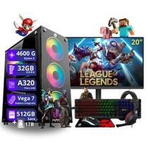 Computador PC Gamer Completo AMD Ryzen 5 4600g Vega 7 32gb dd4 512gb ssd HD de 1tb sata Monitor de 20" - PC Master