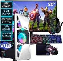 Computador pc gamer completo Intel Core i3 1155 8GB SSD 480GB Placa de video GeForce GTX4G Monitor20