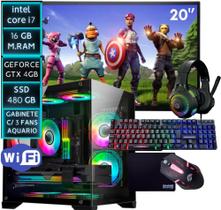 Computador pc gamer completo Intel Core i7 16GB SSD 480GB Placa de video GeForce GTX 4G Monitor 20'