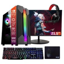 Computador PC Gamer Completo TOB Core i7 SSD 960GB 16GB VGA GT730 4GB Windows 10 Pro Trial + Teclado/Mouse + Mouse Pad + Headset + Monitor 21.5