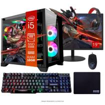 Computador PC Gamer Completo TOB Intel Core i5 SSD 240GB 16GB Gabinete Aquário Teclado Mouse Mouse Pad e Headset Gamer Monitor 19" Windows 10 Pro Tria