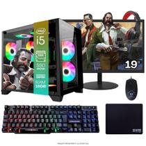 Computador PC Gamer Completo TOB Intel Core i5 SSD 480GB 16GB Gab Aquário Teclado Mouse Mouse Pad e Headset Gamer Monitor 19 Windows 10 Pro Trial