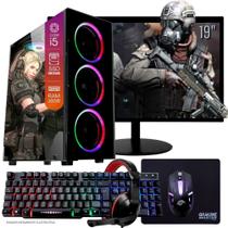 Computador PC Gamer Completo TOB Intel Core i5 SSD 480GB 16GB Teclado Mouse Mouse Pad e Headset Gamer Monitor 19 Windows 10 Pro Vitalício