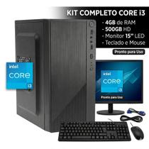 Computador Pc Intel I3 Completo 4GB HD 500GB Monitor Led 15 HDMI, VGA