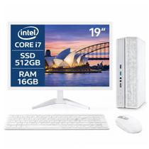 Computador Slim Branco Completo Intel Core I7 Placa de Video GT730 4GB 16GB RAM SSD 512GB Windows 11 Pro Monitor 19 Teclado e Mouse sem fio.