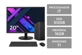 Computador Slim Completo Intel Core i7, 16GB RAM, SSD 512GB, Bivolt, Monitor 20 Windows 11
