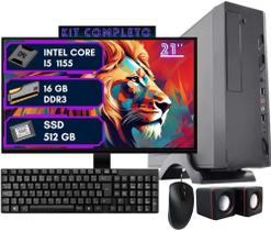 Computador Slim Home Office Cpu Desktop Completo Intel Core I5 16GB SSD 512 GB Monitor HDMI 21' DC
