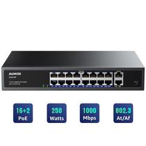 Comutador Ethernet Gigabit PoE Aumox SG518P 18 portas 250W