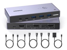 Comutador HDMI KVM UGREEN 8K 2 computadores compartilham 1 monitor 4 USB