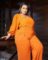 Con junto Feminino Plus Size Alfaiataria Laranja com Cinto Elegância e Conforto Con junto Feminino Plus Size Alfaiataria Laranja com Cinto Elegância e Conforto