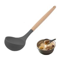 Concha Com Cabo Madeira Silicone Para Feijão E Molho