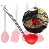 Concha de Silicone com Cabo de Inox para Pegar Feijão Sopas Caldos Molhos Cozinha
