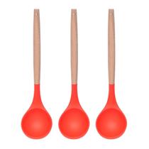 Concha Feijão Vermelho Silicone Cabo Bambu Multiuso - 3un