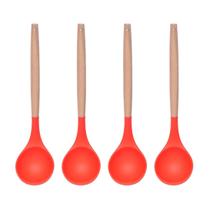 Concha Feijão Vermelho Silicone Cabo Bambu Multiuso - 4un
