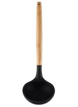 Concha Grande De Bambu Com Silicone Cor Preto - Cozinha Yoi