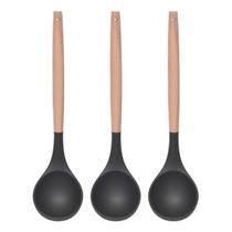 Concha Preto Silicone e Cabo de Bambu Cozinha Multiuso - 3un