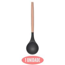 Concha Silicone Feijão Preto Cabo Bambu Cozinha Não Arranha Concha Silicone Feijão Preto Cabo Bambu Cozinha Não Arranha