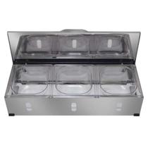 Condimentadora Pizzarola Aisa 3 Cubas com Tampa em Aço Inox Condimentadora Pizzarola Aisa 3 Cubas com Tampa em Aço Inox