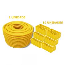 Conduíte Corrugado 3/4 50m Amarelo + 10 Caixinhas 4x2 - lxt