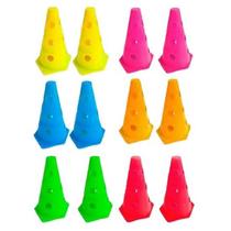 Cone De Marcação Furado Colorido 24cm Pvc - Kit C/ 6 Unidades