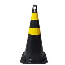 Cone de Sinalização 50cm Preto e Amarelo com Encaixe para Placa Trânsito Estacionamento Rígido Resistente
