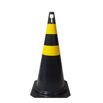 Cone de Sinalização 75cm Preto e Amarelo Transito Com Encaixe para Placa - Pic Plasticos