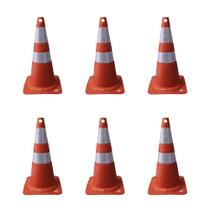 Cone de Sinalização Refletivo Flexível 50 cm Laranja e Branco Kit com 6 Plastcor