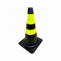 Cone de Sinalização Refletivo Flexível 75 cm Preto e Amarelo Plastcor