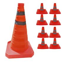 Cone de Sinalizaçao Retratil Portatil Kit 8 Uni Dobravel Obra Transito Trafego Segurança Balizador Emergencia Construçao