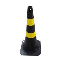 Cone Fit De Sinalização Rigido 75cm Pvc Preto E Amarelo Faixa Injetada Plastcor