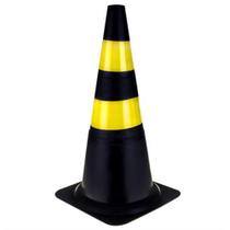 Cone Flexível 75 Cm Com Faixa Refletiva Preto E Amarelo