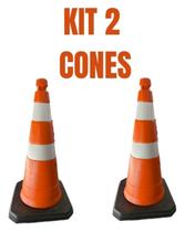 Cone Obra (Kit c/2 Pçs) c/Faixa Refletiva + Base de Borracha maciça de 3,200 Kg