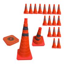 Cone Obra Retratil Kit 17 Uni Segurança Estrada Sinalizador Portatil Viario Rodovia Guarda Dobravel Pratico Balizador