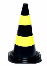 Cone plástico 50cm - preto com faixas amarelas - marca plastcor - codigo 700.01304 Cone plástico 50cm - preto com faixas amarelas - marca plastcor - codigo 700.01304