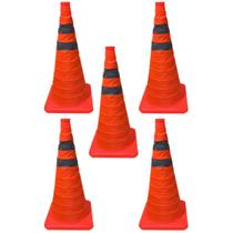 Cone Portatil Alerta Viario Obra Kit 5 Uni Retratil Sinalizador Estacionamento Baliza Rodovia Segurança Estrada Dobravel