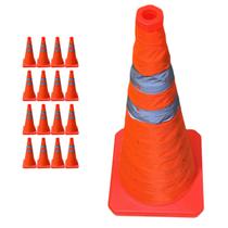 Cone Portatil Obra Kit 16 Uni Retratil Sinalizador Flexivel Baliza Rodovia Dobravel Estrada Segurança Alerta Viario
