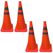 Cone Portatil Obra Kit 4 Uni Retratil Sinalizador Estacionamento Alerta Viario Baliza Rodovia Segurança Estrada Dobravel