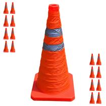 Cone Retratil Estrada Refletivo Kit 16 Uni Sinalizaçao Trafego Obra Portatil Dobravel Segurança Emergencia Balizador