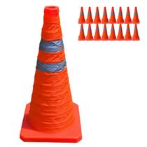 Cone Retratil Kit 16 Uni Sinalizaçao Portatil Obra Trafego Baliza Aviso Alerta Flexivel Dobravel Segurança Estrada Rua